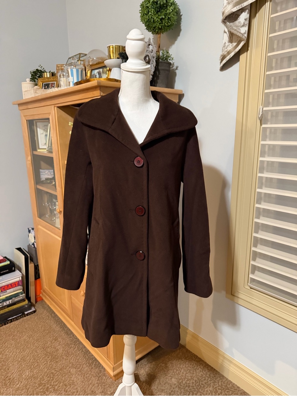 NWOT Ellen Tracy Angora Wool Blend Pea Coat Size 6 Brown - Picture 2 of 16
